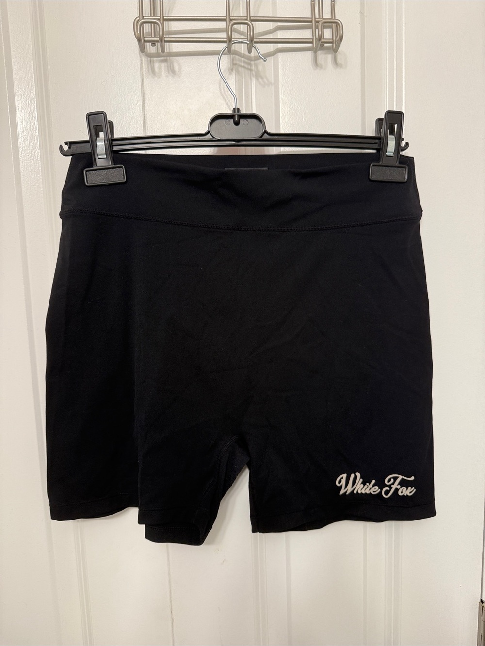 White Fox Boutique Black High-Rise Bike Shorts with Logo